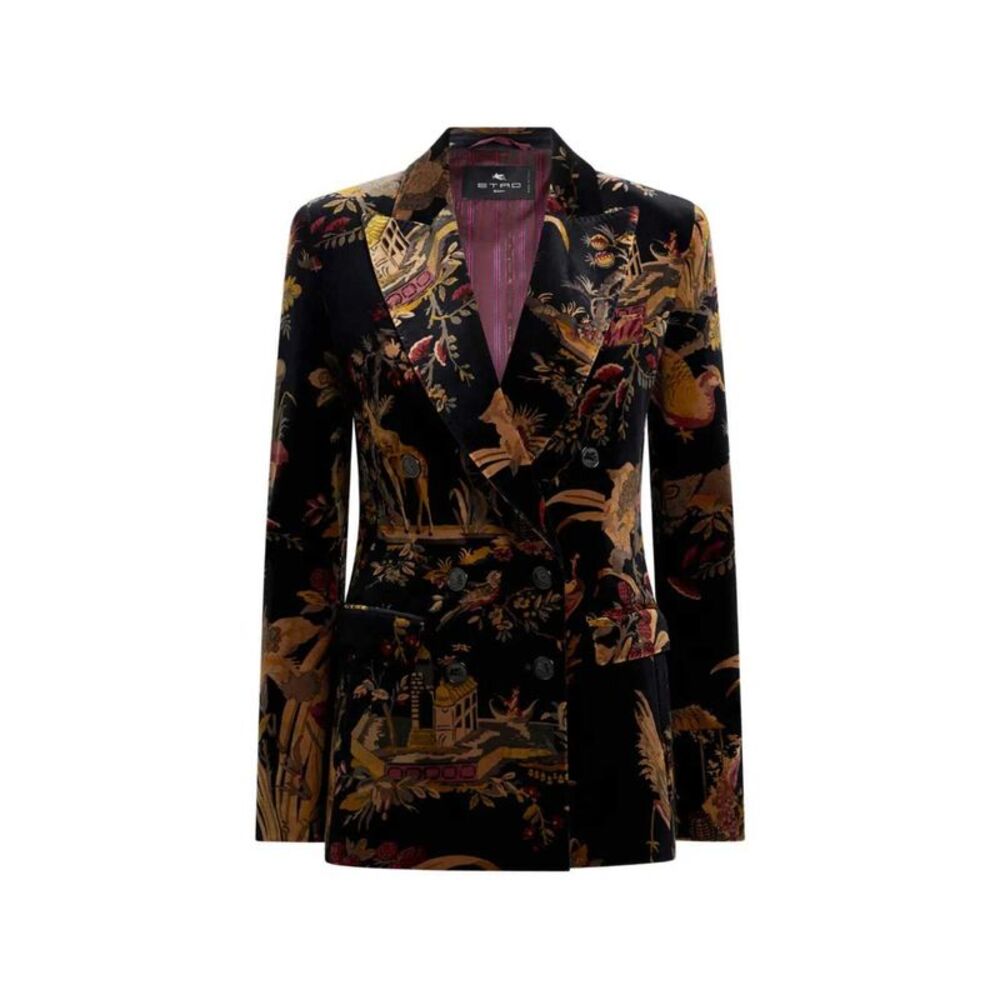 Etro Women Double-Breasted Cotton Velvet Jacket With Floral And Animal Print